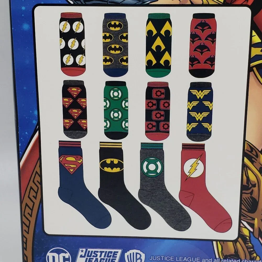 Justice League DC Comics Novelty Socks 12 Pairs Advent Gift‎ Box Adult Size 6-12